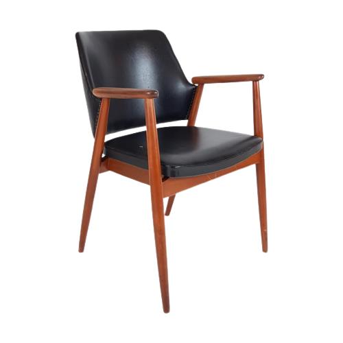 Reliving Vintage Teak Houten Stoel Zwart Skai
