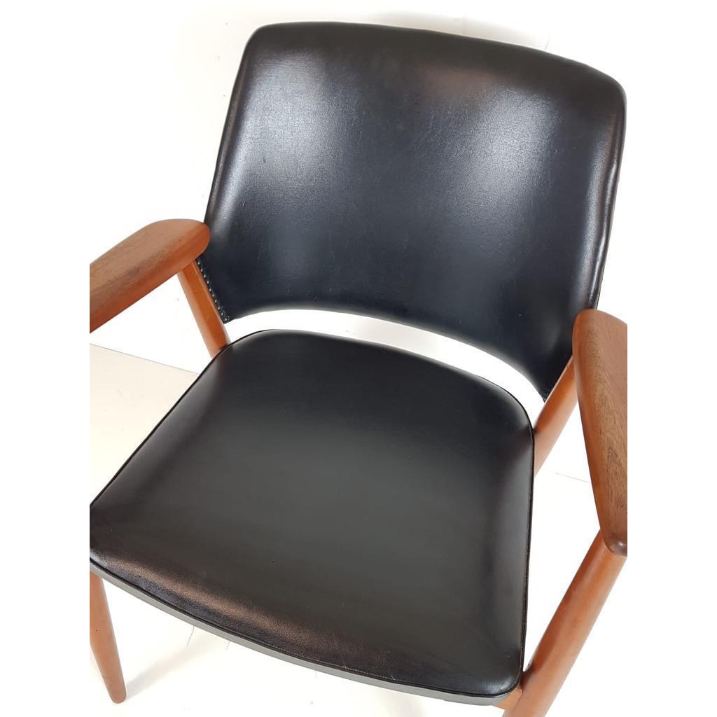 Reliving Vintage Teak Houten Stoel Zwart Skai