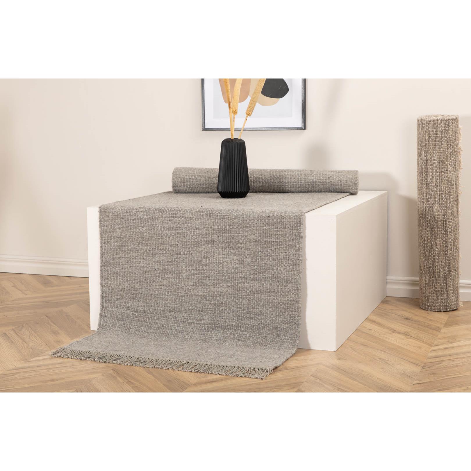 Hioshop Cyrus vloerkleed 250x80 cm wol grijs.