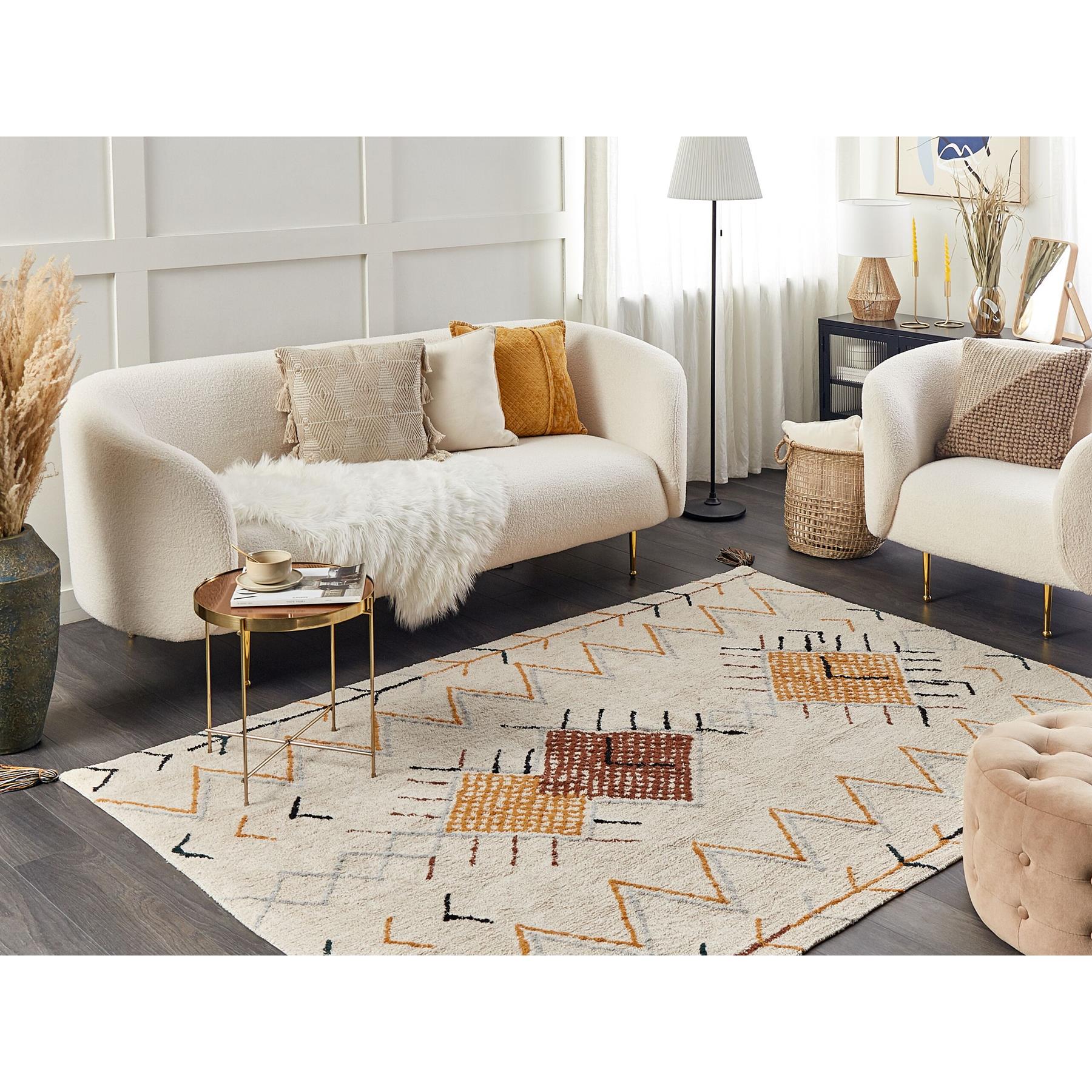 Beliani - BOLAY - Laagpolig vloerkleed - Beige - 140 x 200 cm - Katoen