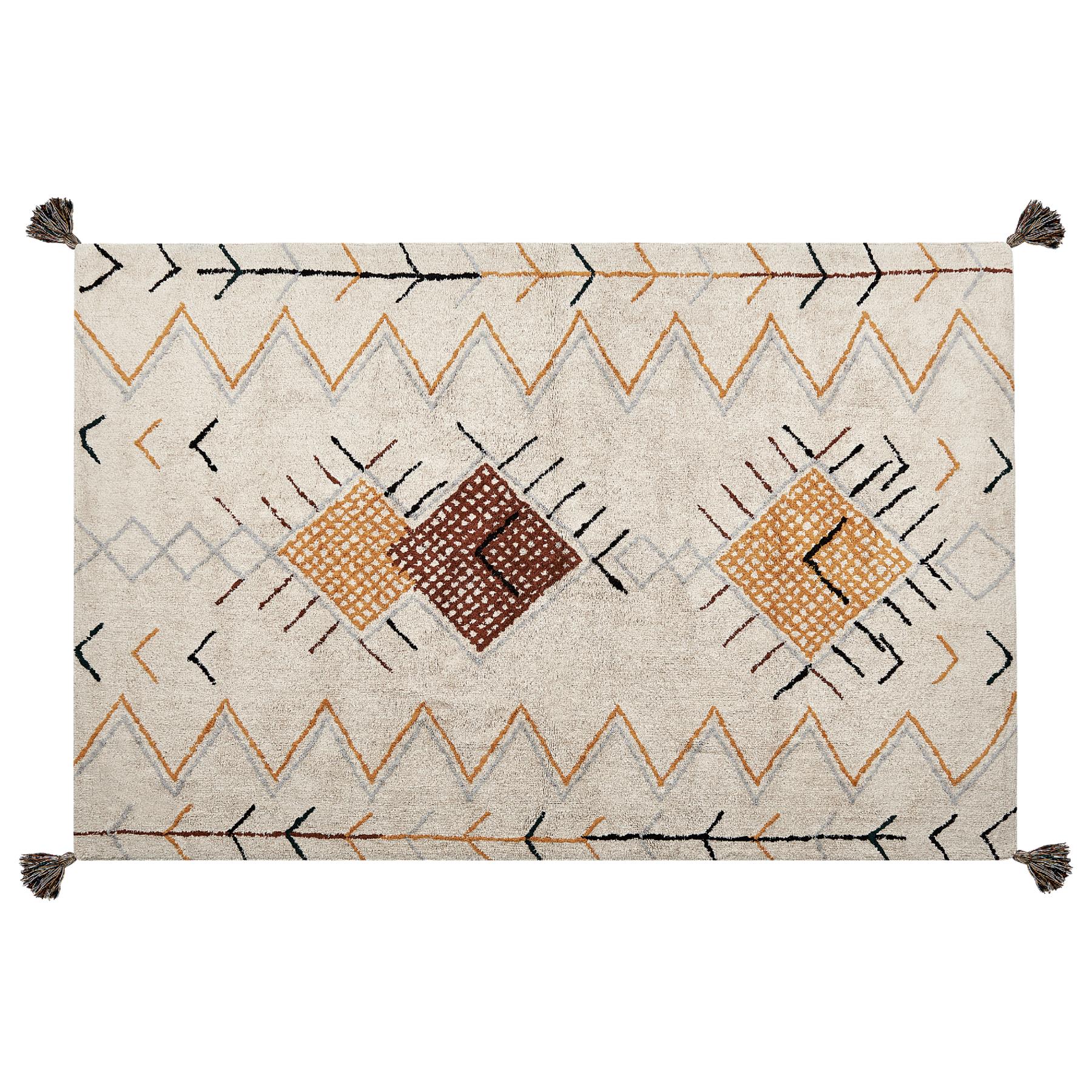 Beliani - BOLAY - Laagpolig vloerkleed - Beige - 140 x 200 cm - Katoen