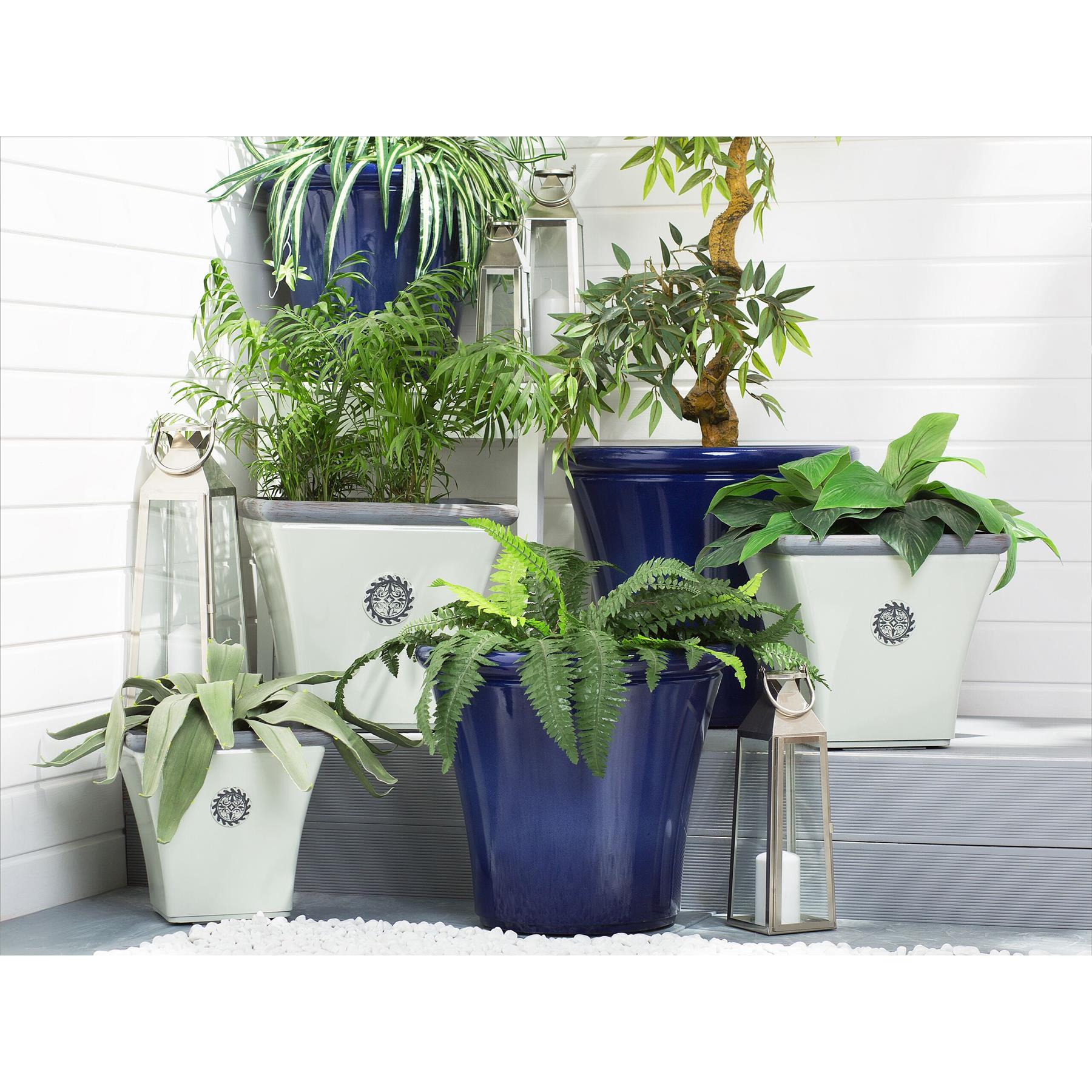 Beliani-KOKKINO-Bloempot set-Marineblauw-46 cm-Klei-vezelmengsel