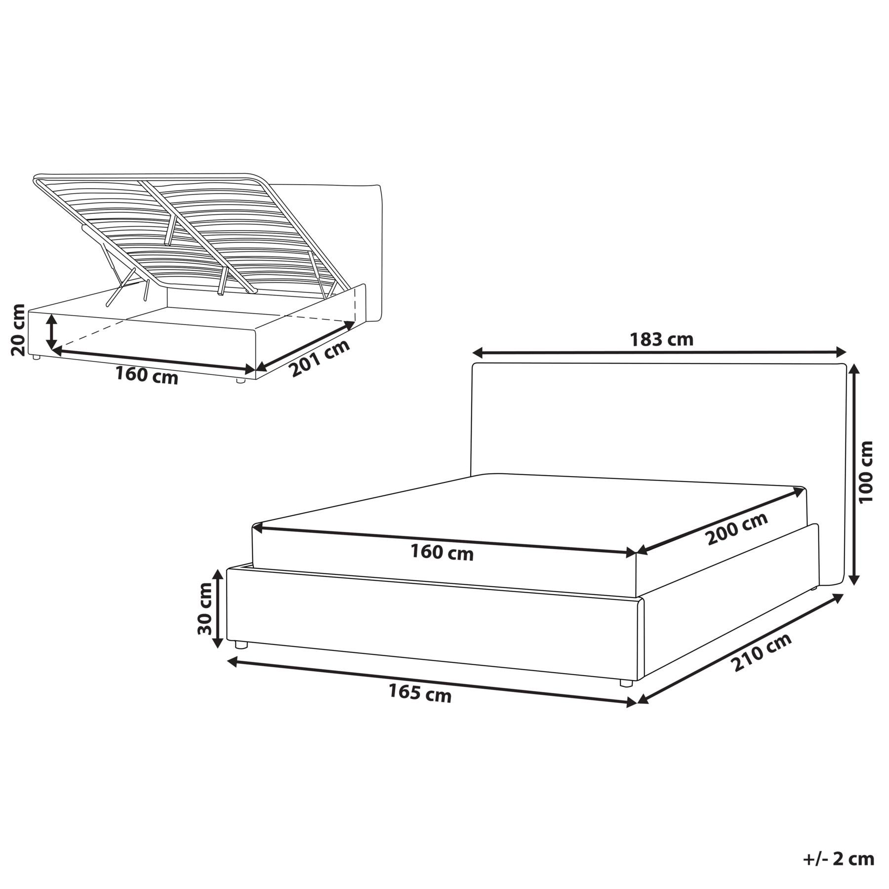 Beliani-LAVAUR-Bed met opbergruimte-Taupe-160 x 200 cm-Fluweel