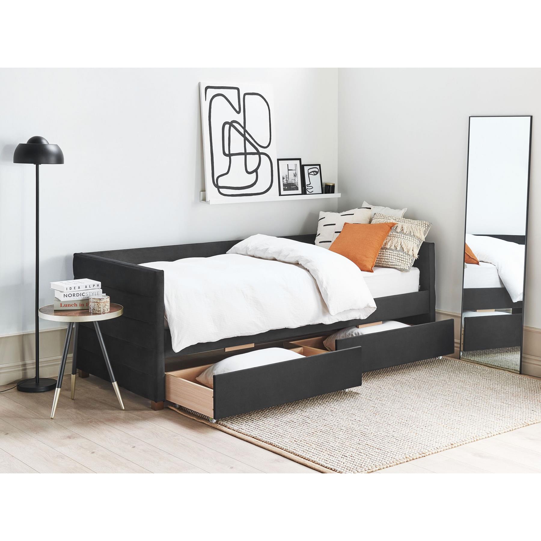 Beliani - MARRAY - Slaapbank - Zwart - 90 x 200 cm - Fluweel