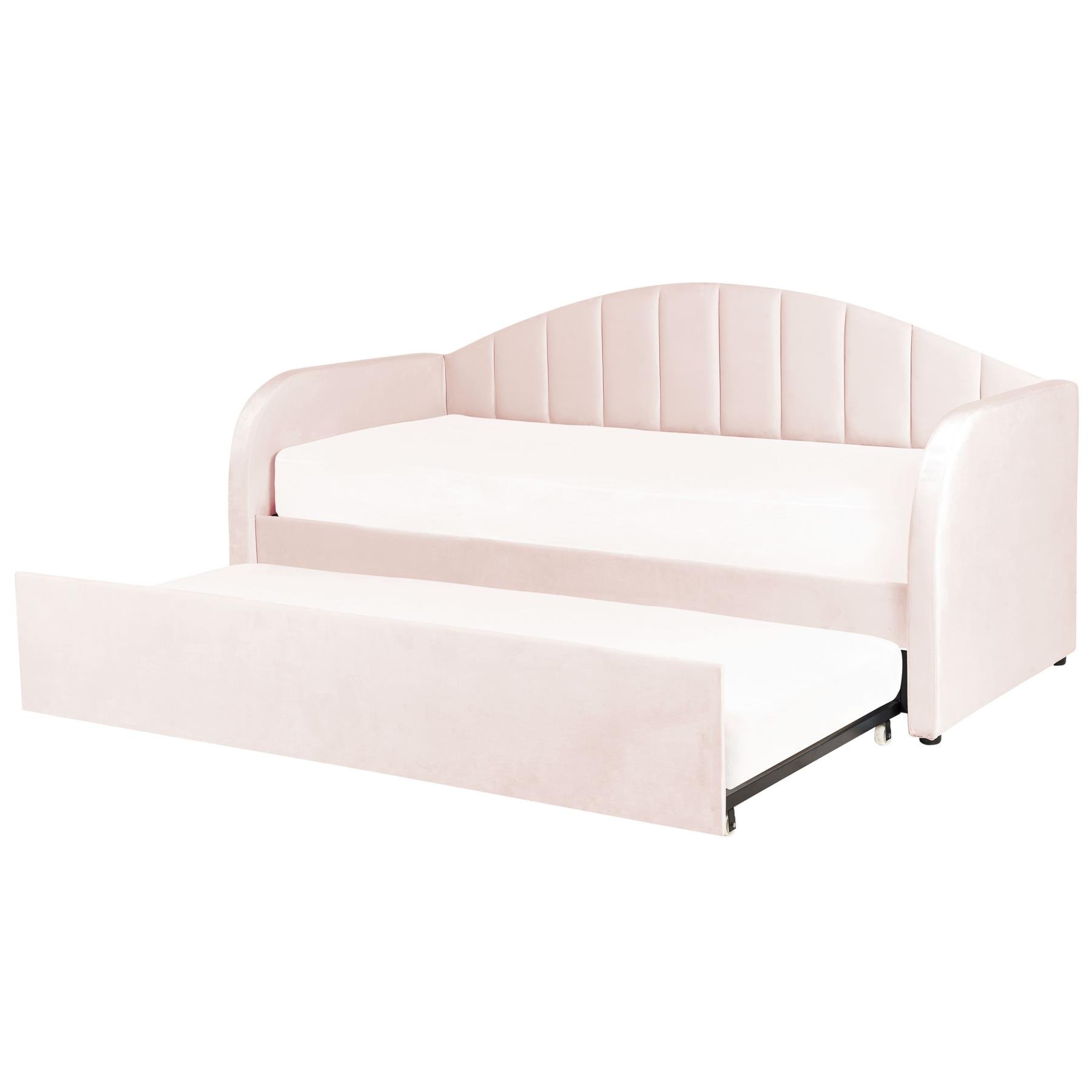 Beliani - EYBURIE - Onderschuifbed - Roze - 90 x 200 cm - Fluweel