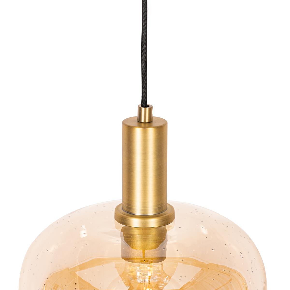 QAZQA Design hanglamp zwart met messing en amber glas - Zuzanna