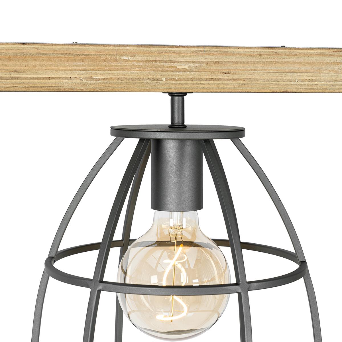 QAZQA Industriële hanglamp hout met donkergrijs 3-lichts - Arthur