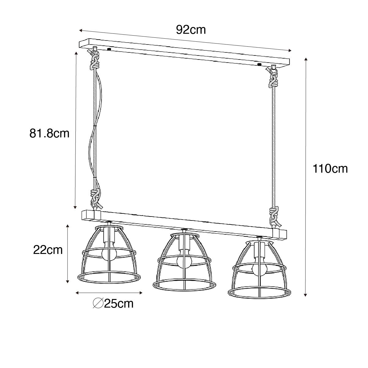 QAZQA Industriële hanglamp hout met donkergrijs 3-lichts - Arthur