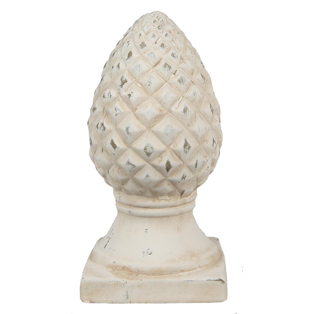 Clayre & Eef Beeld Dennenappel Ø 14x28 cm Beige Steen Kerstdecoratie