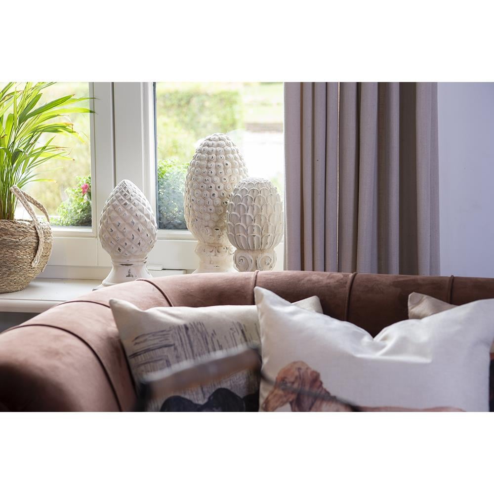 Clayre & Eef Beeld Dennenappel Ø 14x28 cm Beige Steen Kerstdecoratie