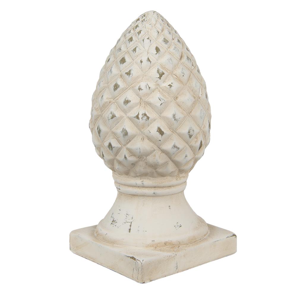 Clayre & Eef Beeld Dennenappel Ø 14x28 cm Beige Steen Kerstdecoratie