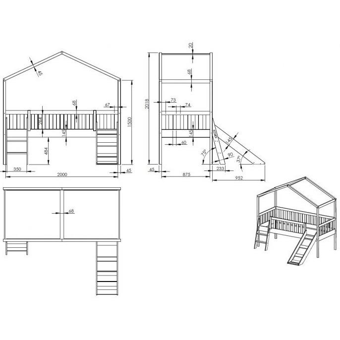 Vipack Dallas Huisbed Verhoogd met Glijbaan Wit
