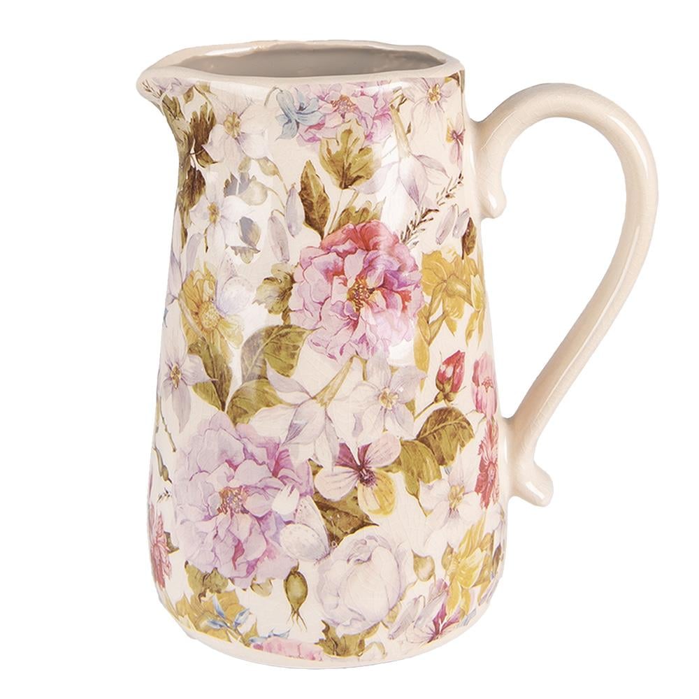 Clayre & Eef Decoratie Kan  16x11x18 cm Roze Beige Keramiek Bloemen