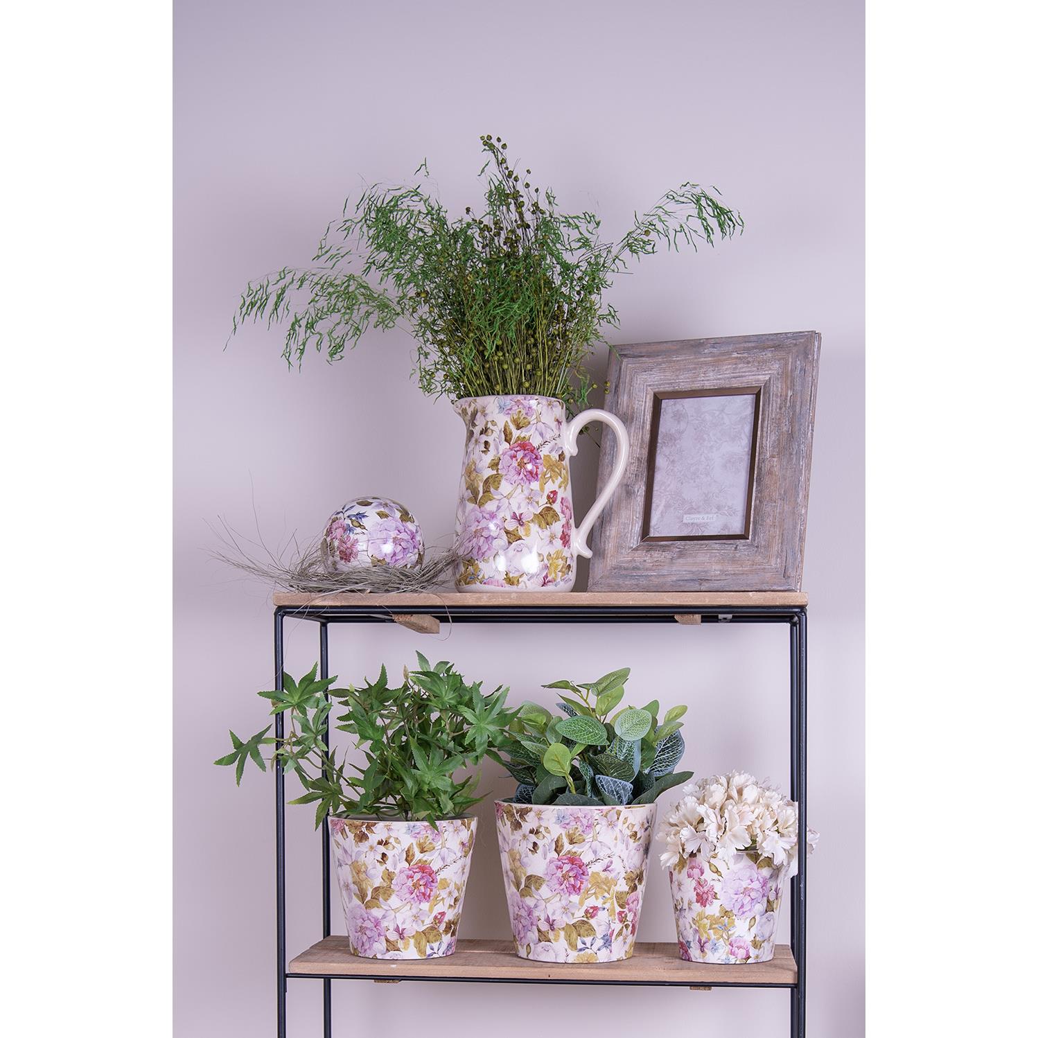 Clayre & Eef Decoratie Kan  16x11x18 cm Roze Beige Keramiek Bloemen