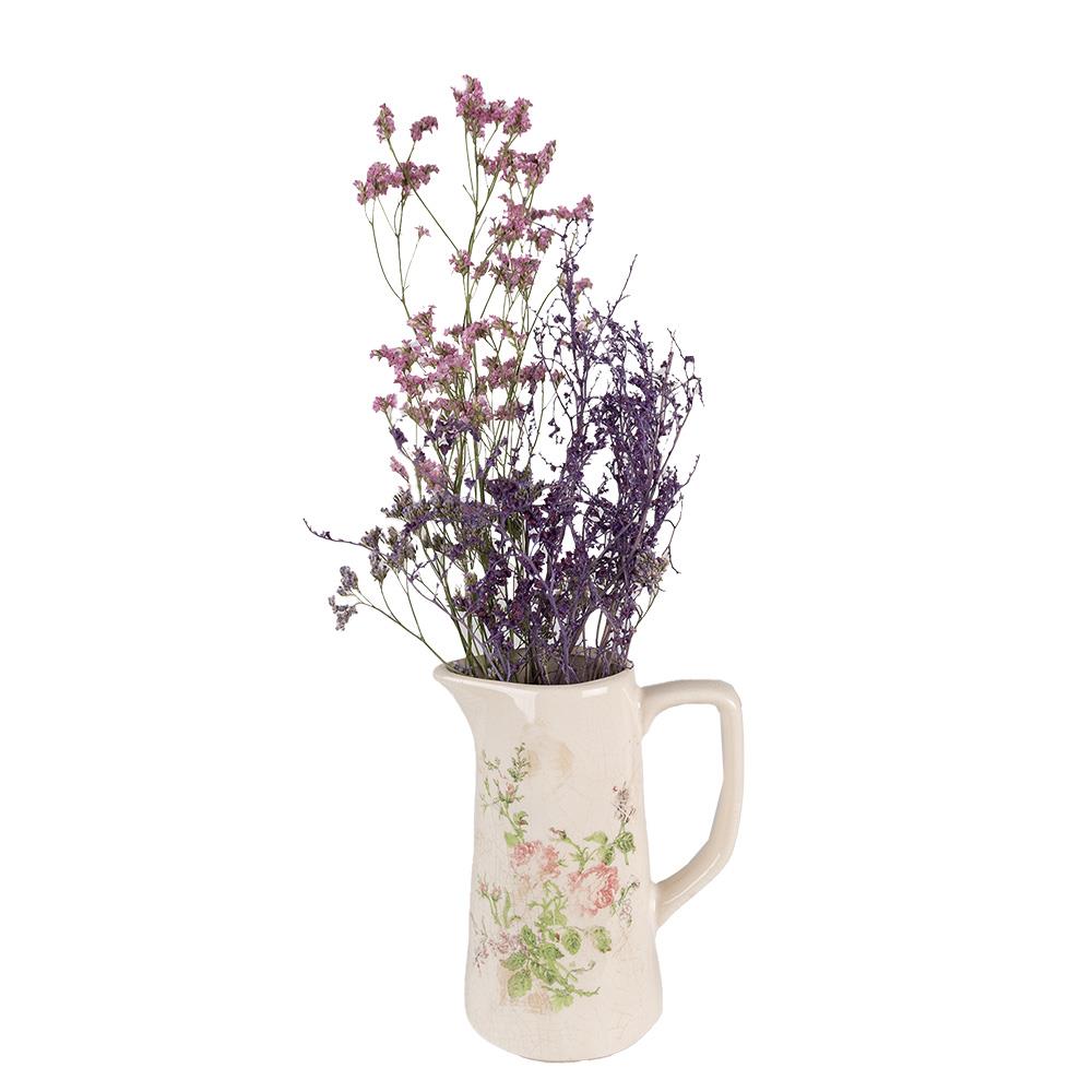 Clayre & Eef Decoratie Kan  15x10x19 cm Roze Beige Keramiek Bloemen