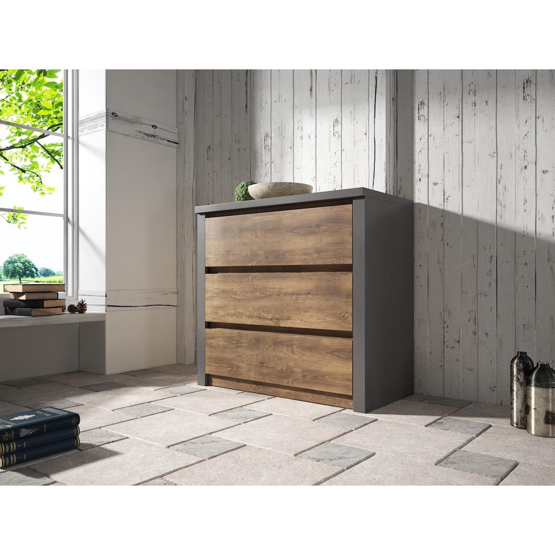 Meubella Ladekast Monaco - Eiken - Grijs - 90 cm