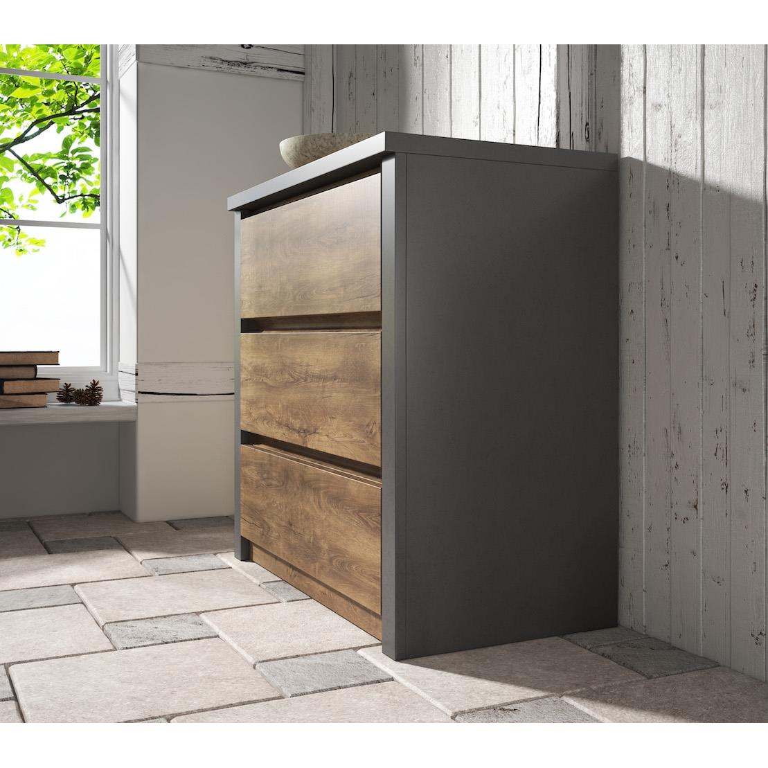 Meubella Ladekast Monaco - Eiken - Grijs - 90 cm