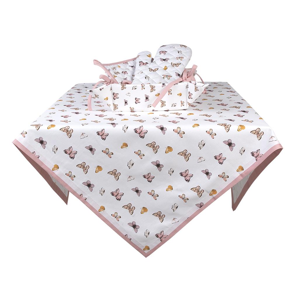 Clayre & Eef Tafelkleed  150x250 cm Beige Roze Katoen Rechthoek