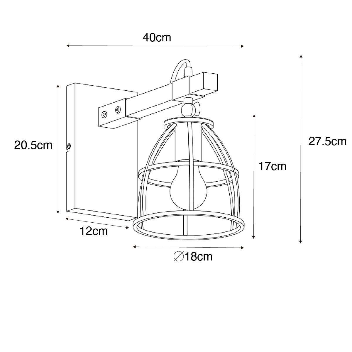 QAZQA Industriële wandlamp donkergrijs met hout verstelbaar - Arthur