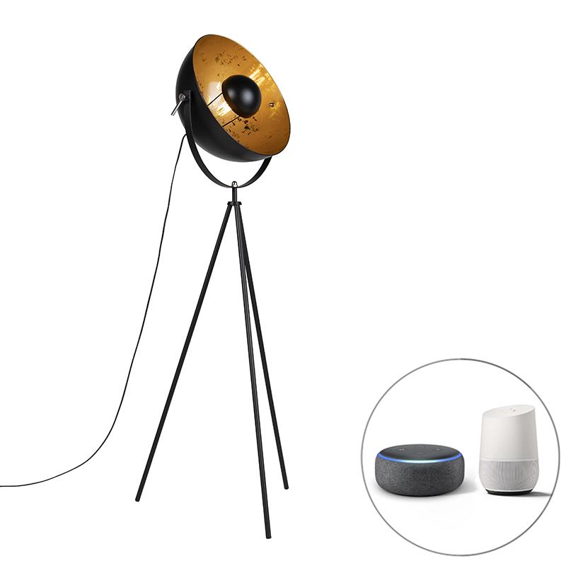 QAZQA Smart vloerlamp tripod zwart incl. Wifi A60 - Magna 40 Eglip