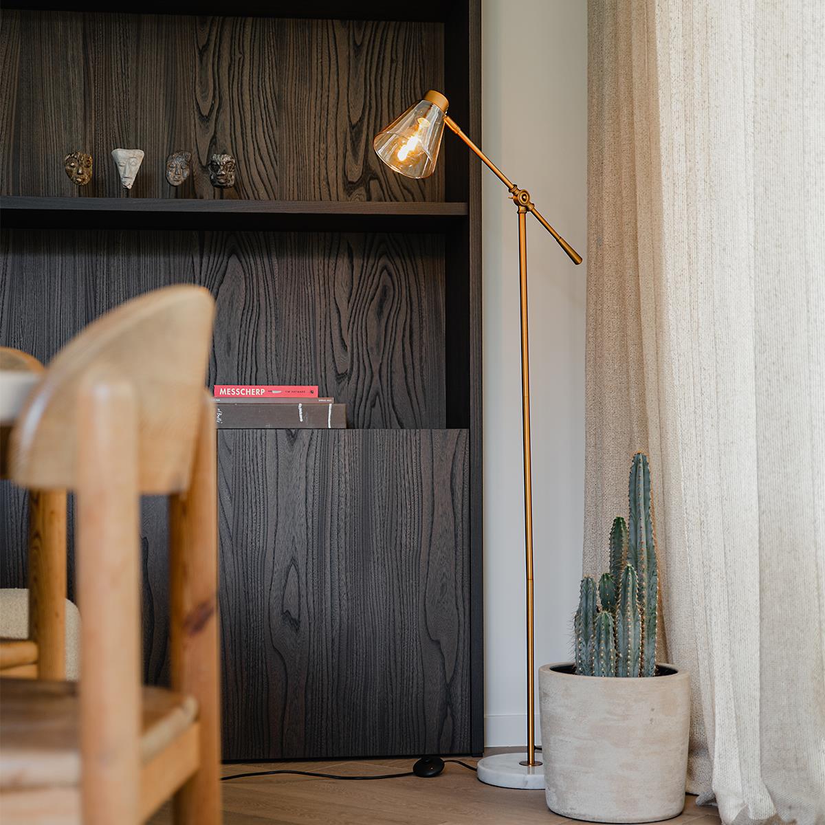 QAZQA Art Deco vloerlamp brons met marmer en amber glas - Nina