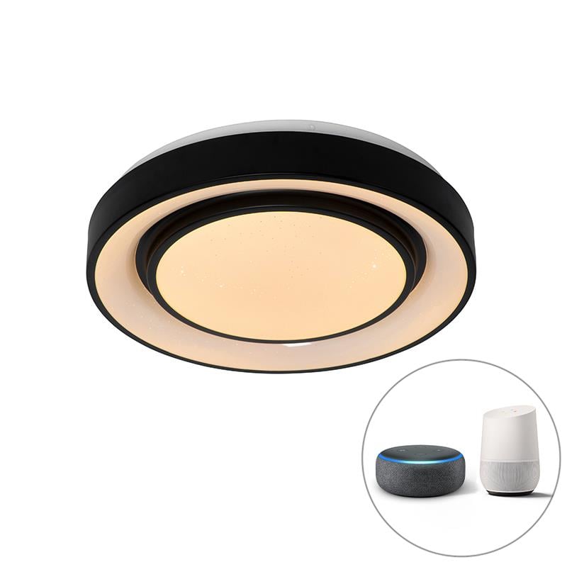 QAZQA Smart moderne plafondlamp zwart 38 cm incl. LED en RGB - Jochie