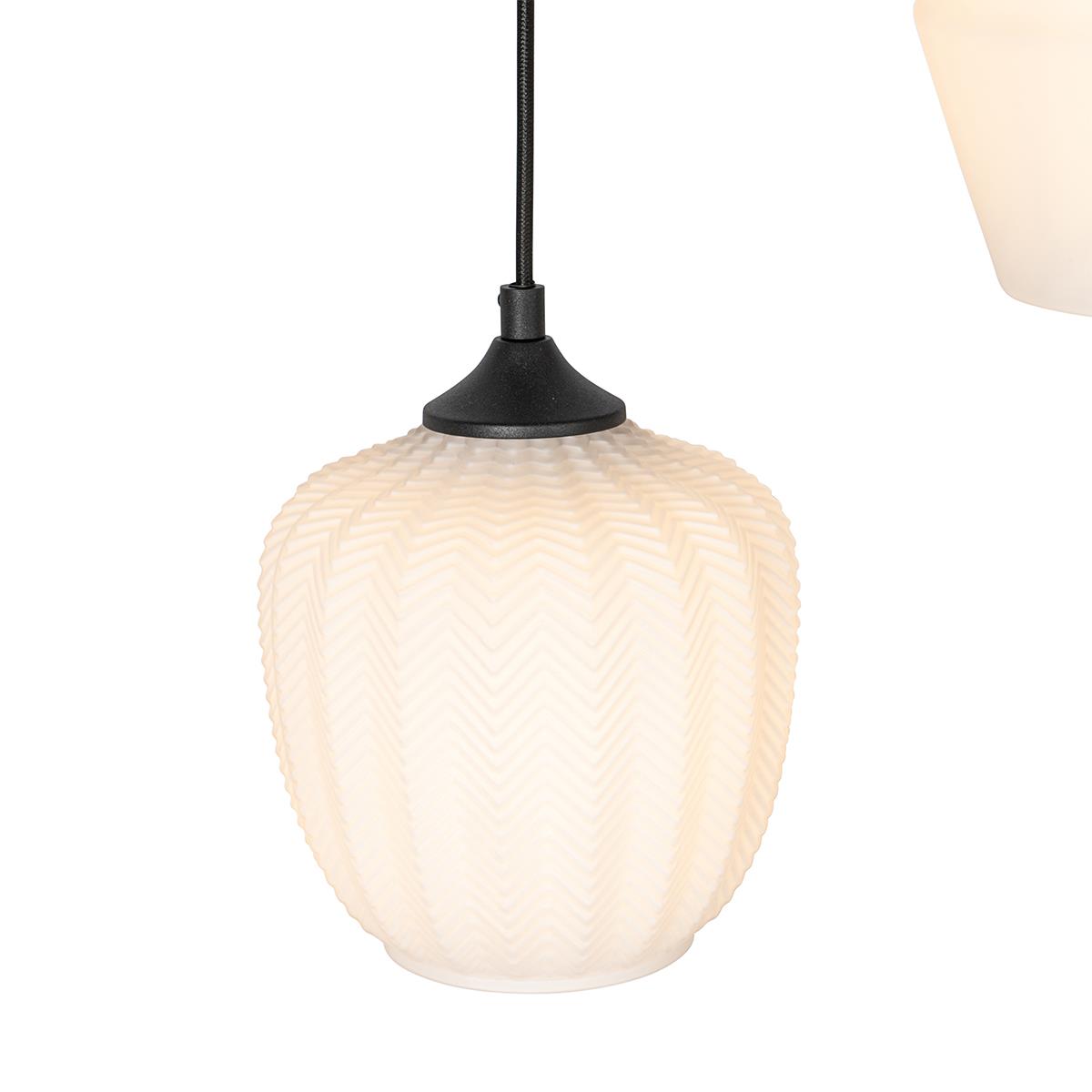 QAZQA Art Deco hanglamp zwart met opaal glas 8-lichts - Hanne
