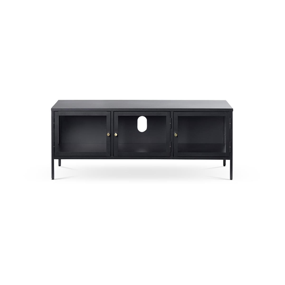 Olivine Carrie TV meubel Zwart - Metaal - Glas - B 132 cm