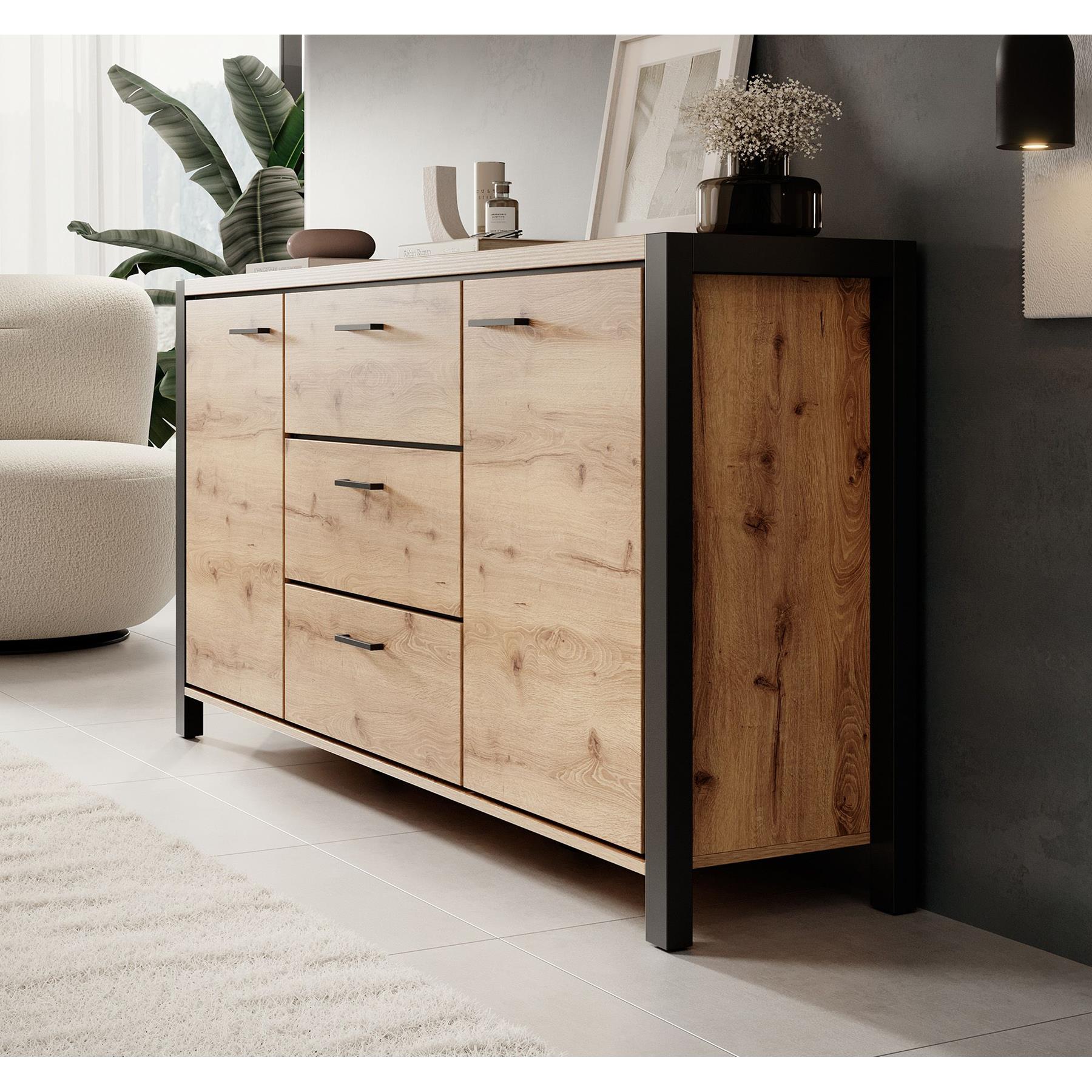 Meubella Dressoir Acapulco - Eiken - Zwart - 180 cm