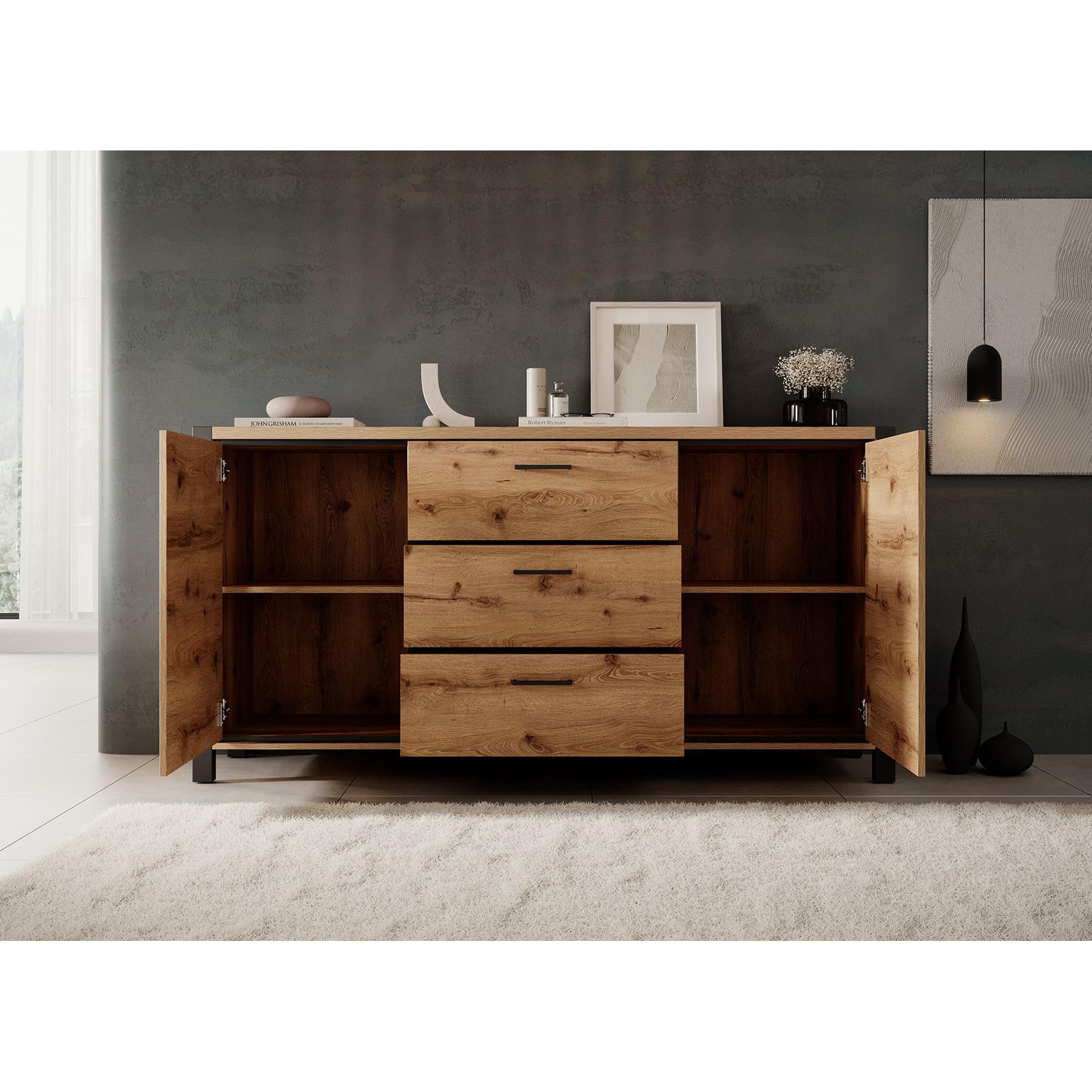 Meubella Dressoir Acapulco - Eiken - Zwart - 180 cm