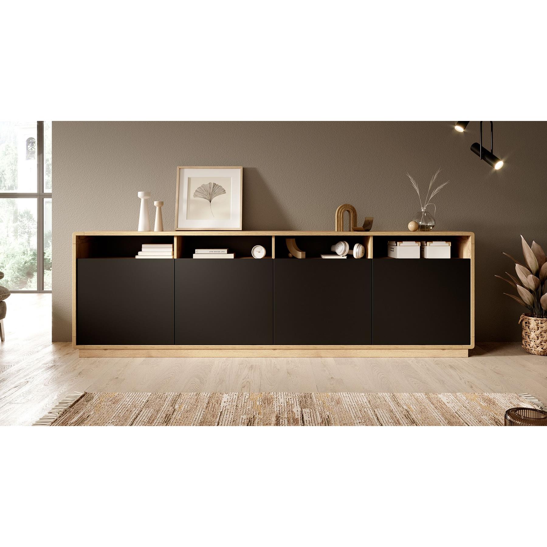 Meubella Dressoir Acuna - Mat zwart - Eiken - 238 cm