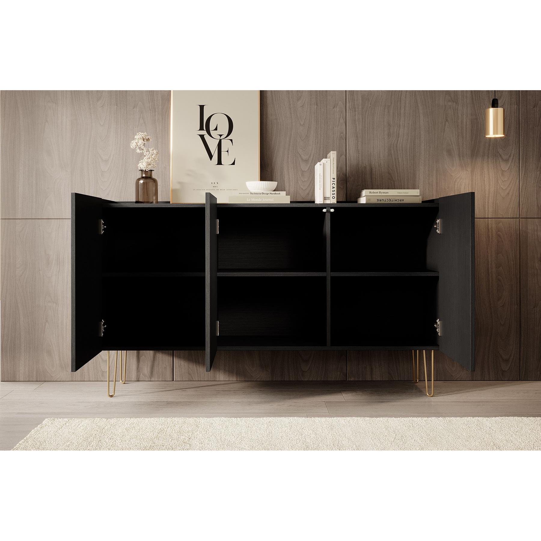 Meubella Dressoir Hacienda - Zwart - 144 cm