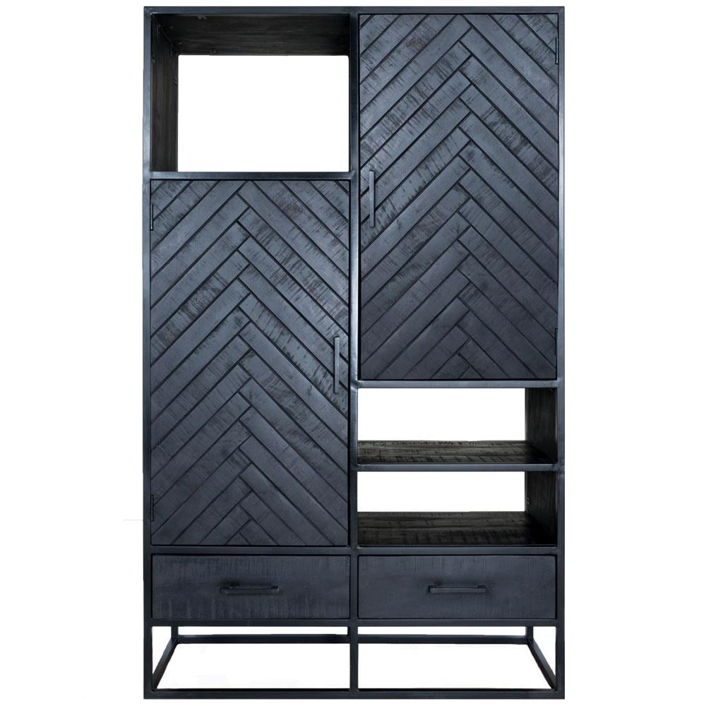 Home67 - Kast Roan Visgraat - Zwart Mangohout - 180 x 110 cm