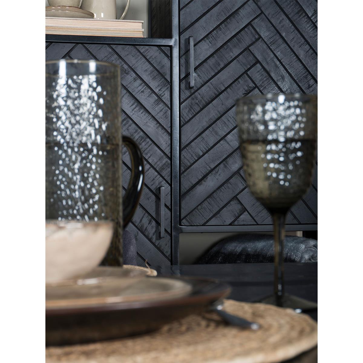 Home67 - Kast Roan Visgraat - Zwart Mangohout - 180 x 110 cm