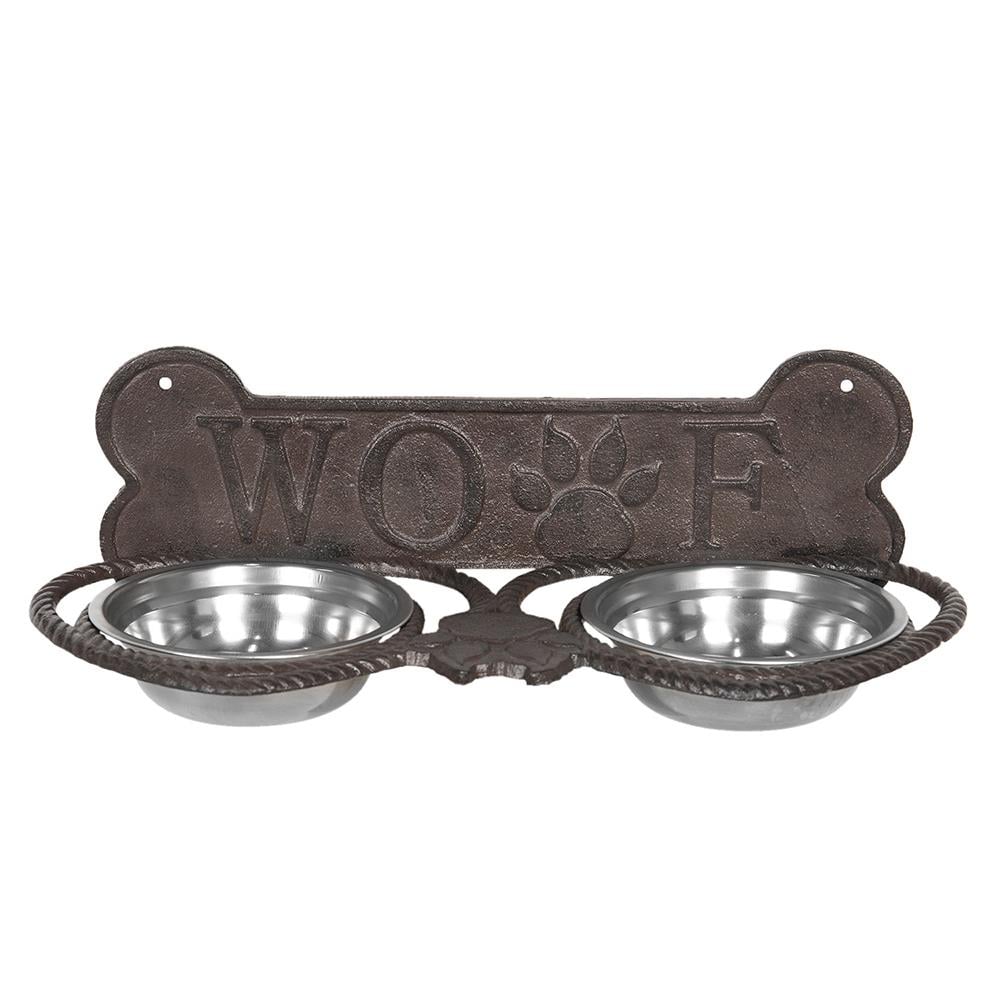 Clayre & Eef Voerbak Hond   39x18x12 cm Bruin Ijzer Rechthoek