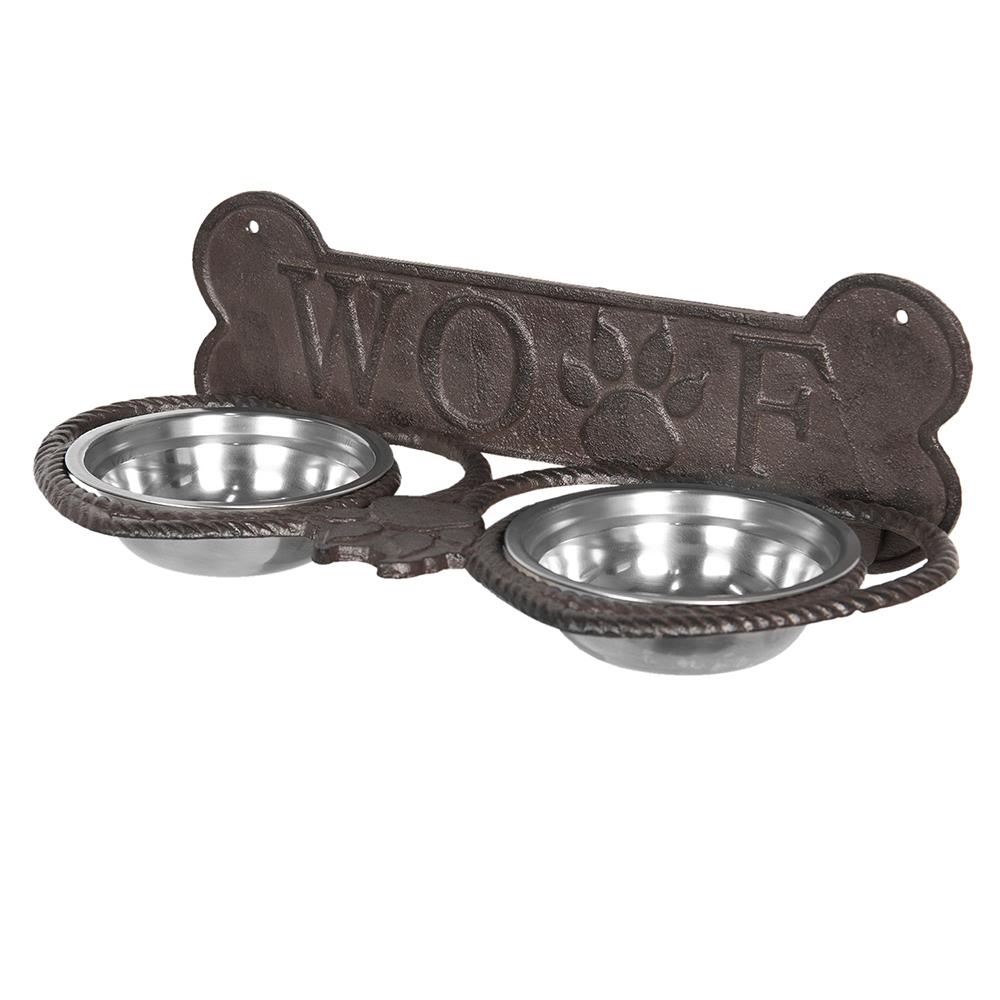 Clayre & Eef Voerbak Hond   39x18x12 cm Bruin Ijzer Rechthoek