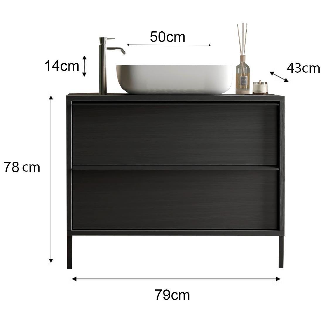 Benvenuto Design Steel 79 cm Staand Wastafel en Onderkast