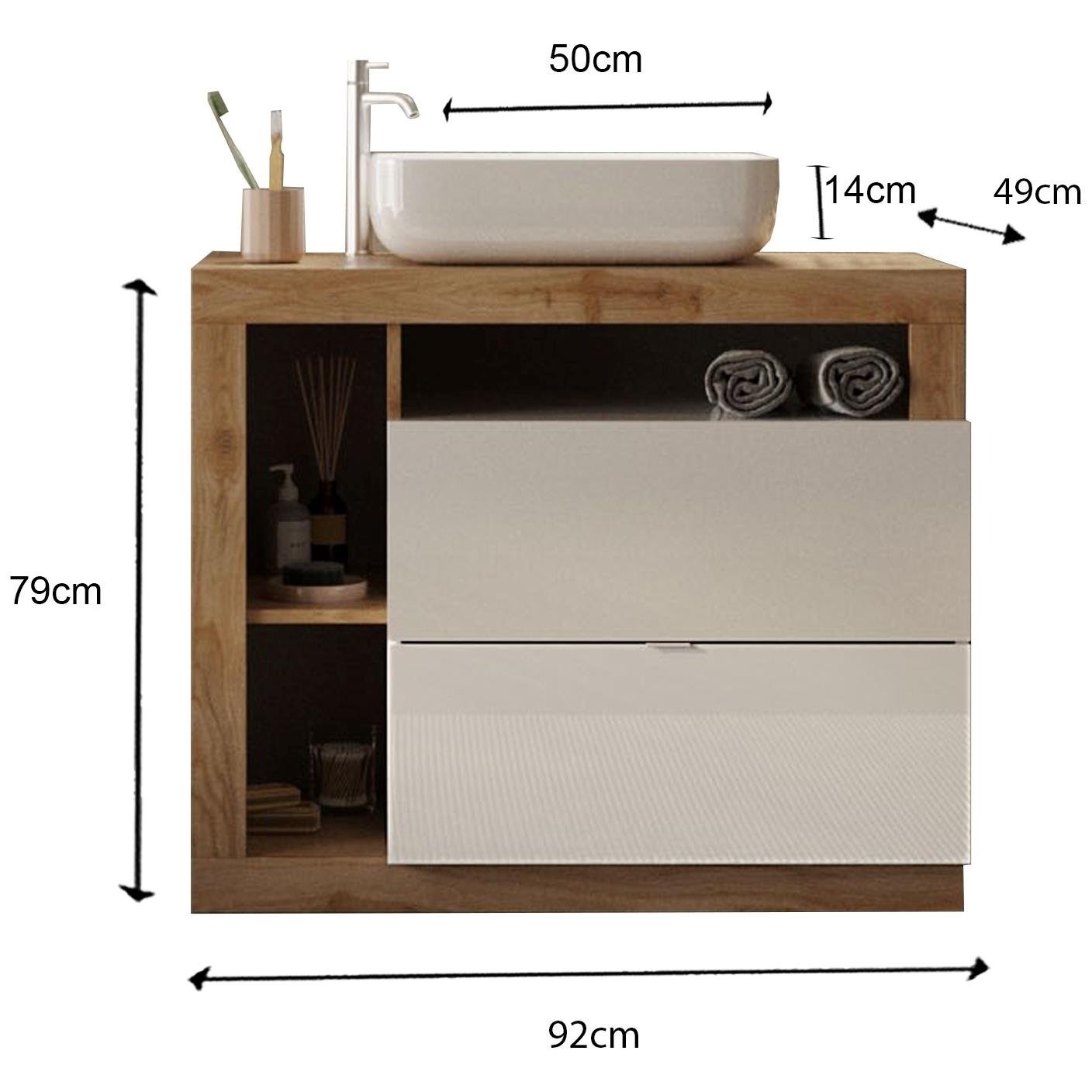 Benvenuto Design Hamburg 92 cm Eiken Staand Wastafel en Onderkast