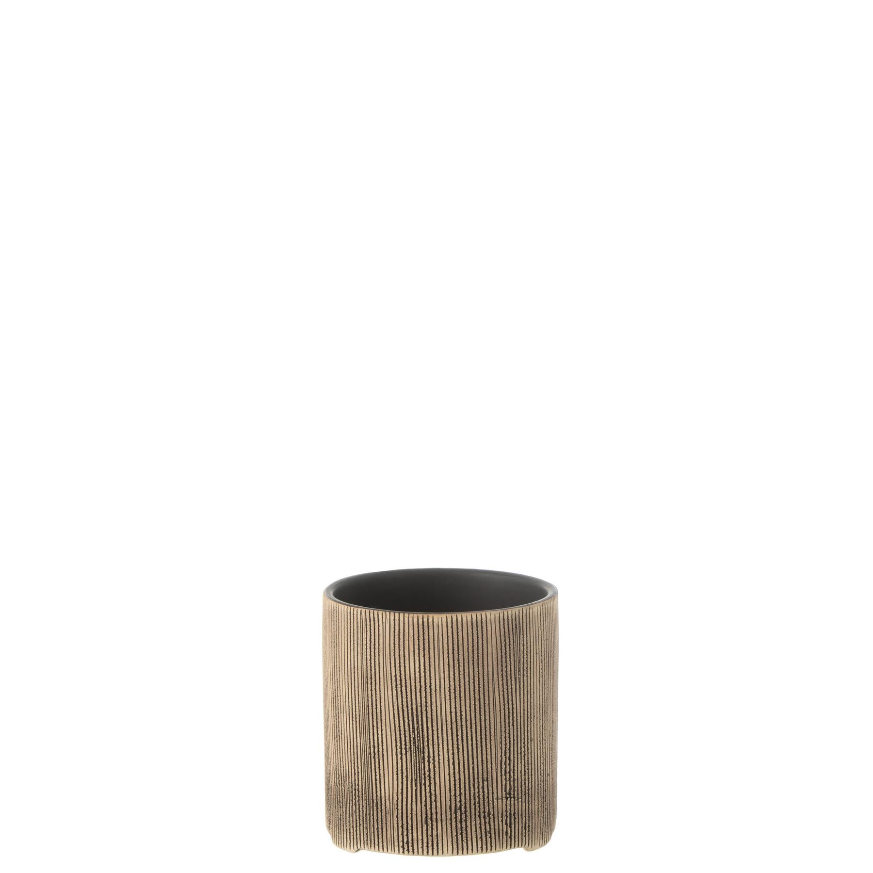J-Line bloempot Maria Rond - keramiek - bruin - 2 stuks - Ø 12 cm