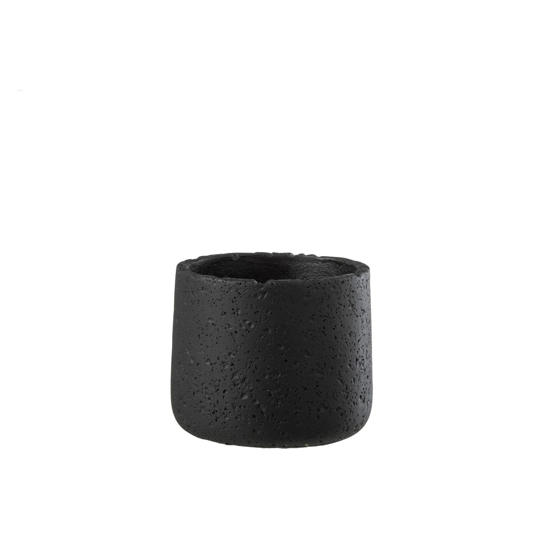 J-Line bloempot Potine -cement - zwart - medium - Ø 14.50 cm - 2 stuks