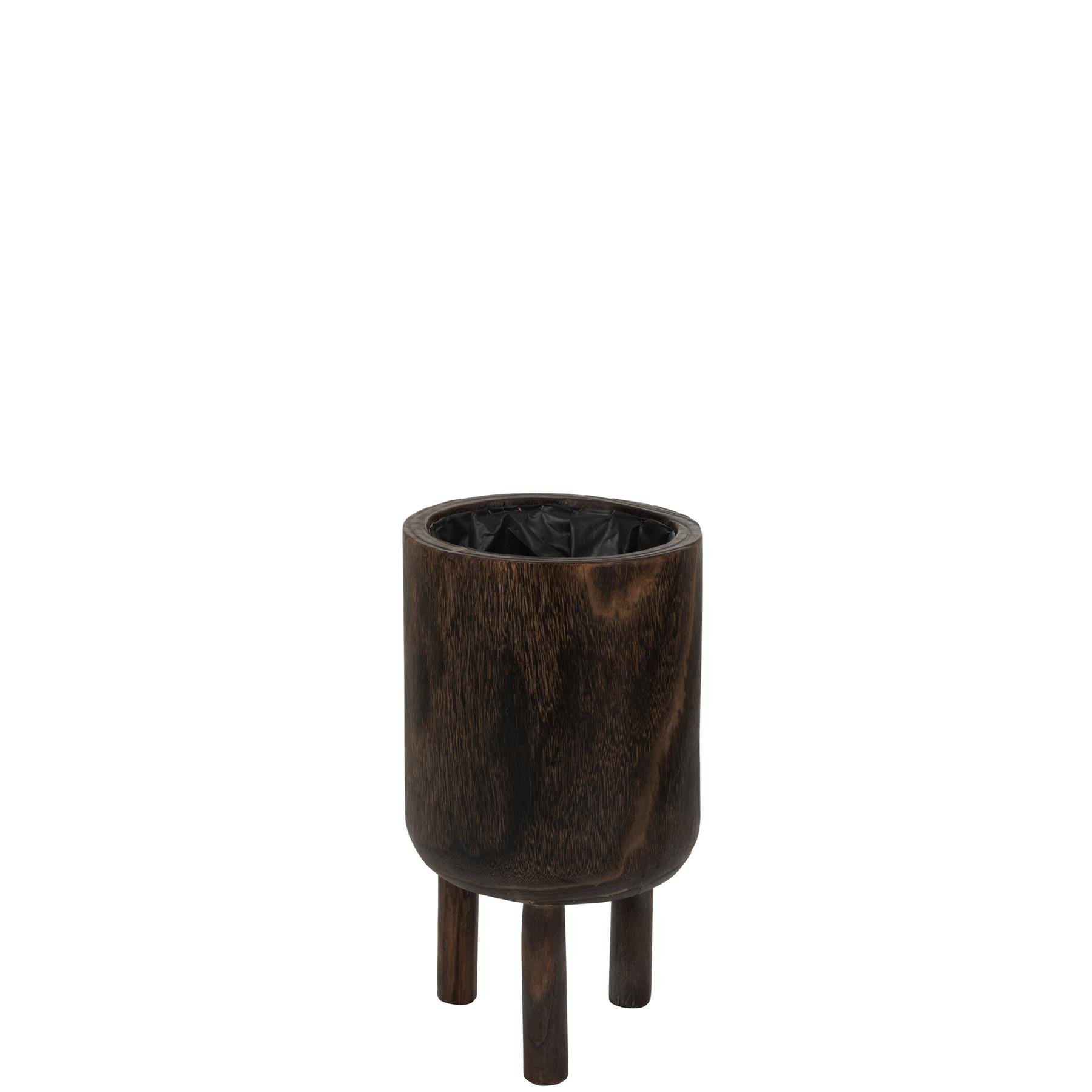 J-Line bloempot Op Voet Paulownia - hout - bruin - small - Ø 21.5 cm