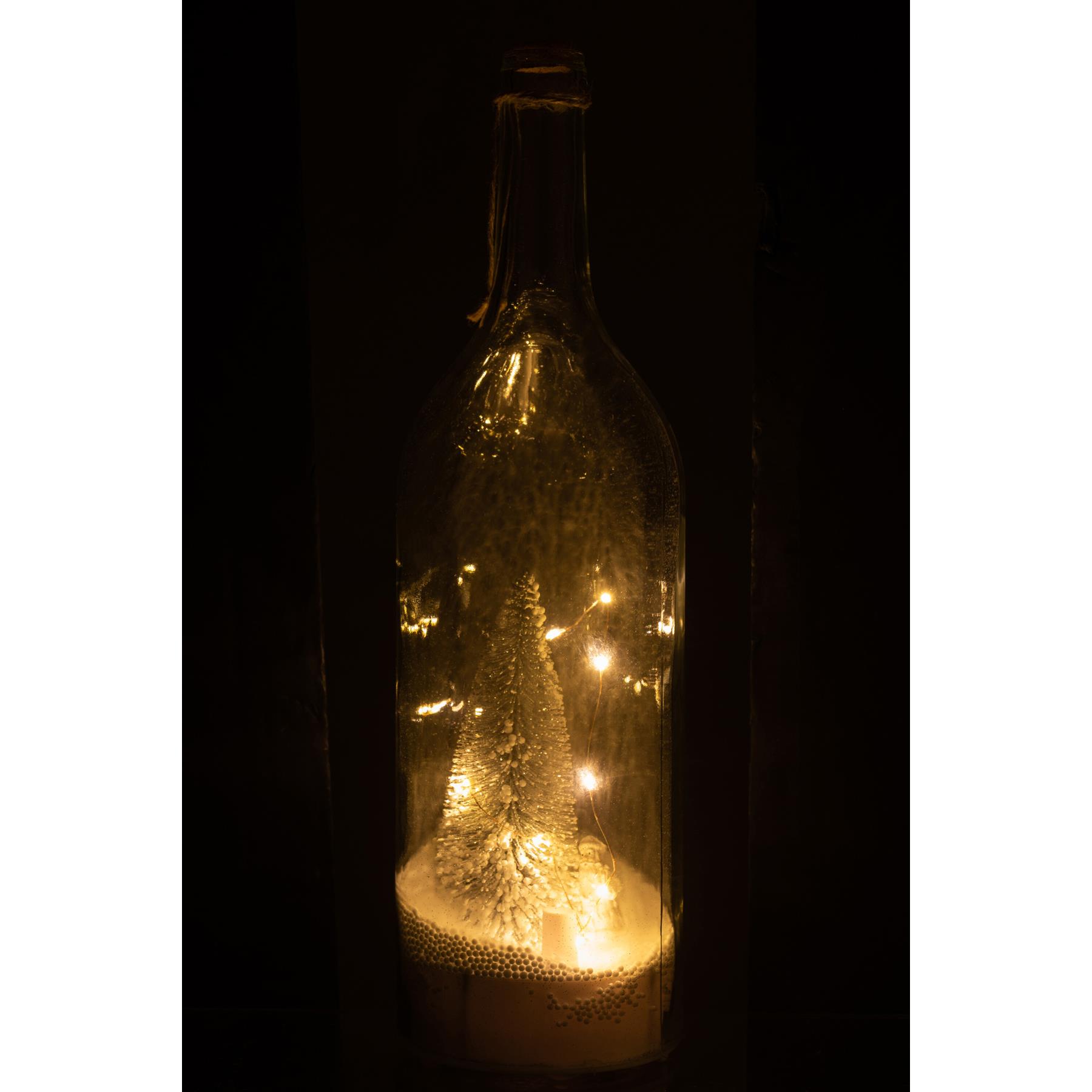 J-Line decoratie Fles Kerst Sneeuw - glitter - zilver - LED lichtjes