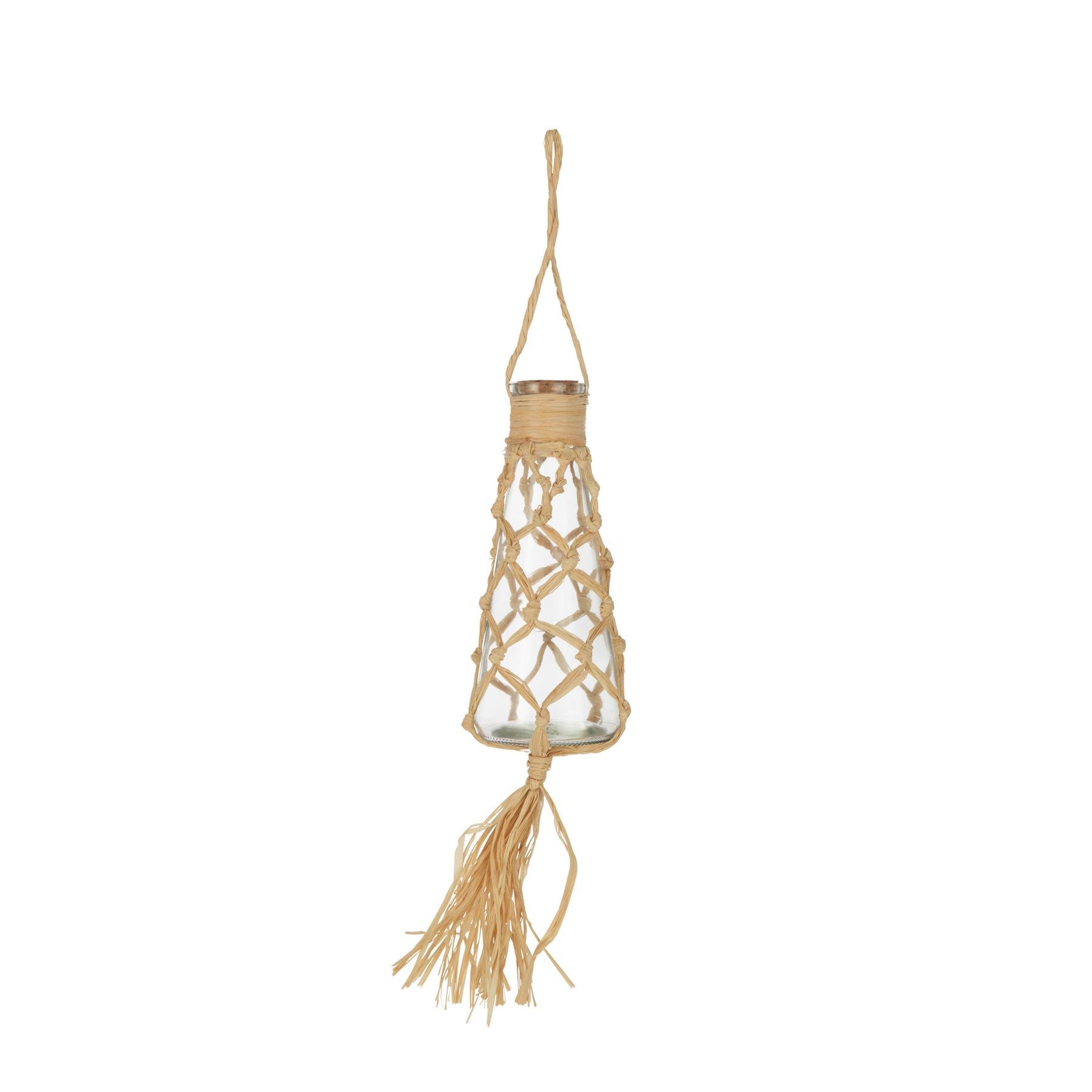 J-Line hanger Decoratie Fles - glas|raffia - naturel - 2 stuks