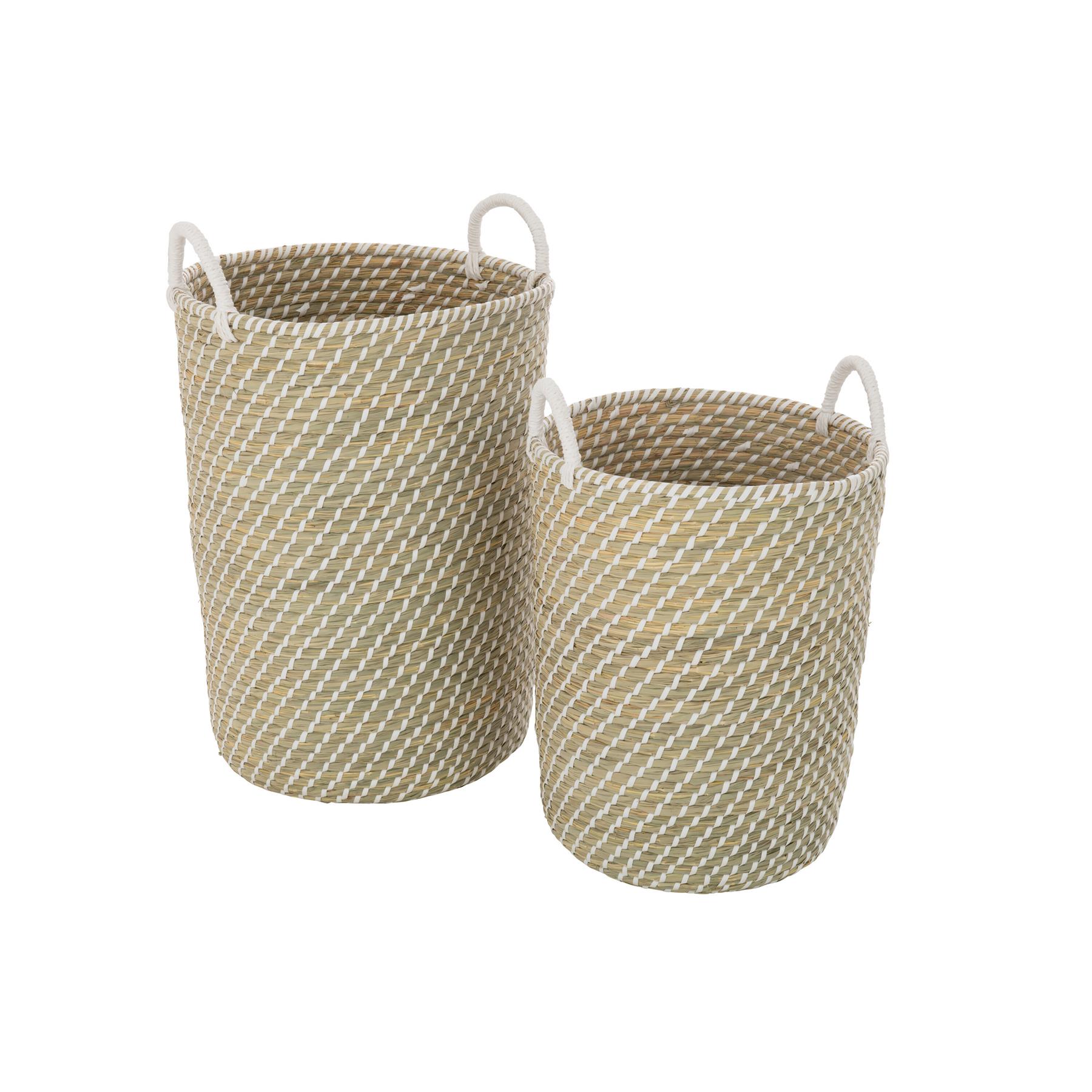 J-Line Set Van 2 Mand Rond Handvatten Stro Wit|Naturel