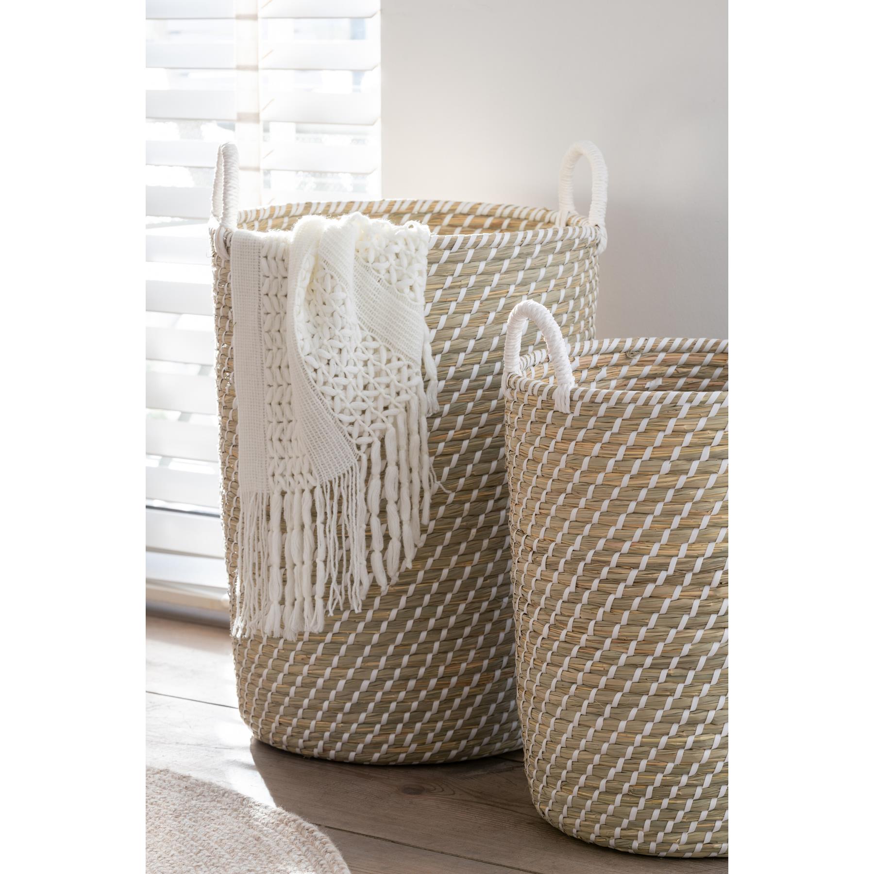 J-Line Set Van 2 Mand Rond Handvatten Stro Wit|Naturel