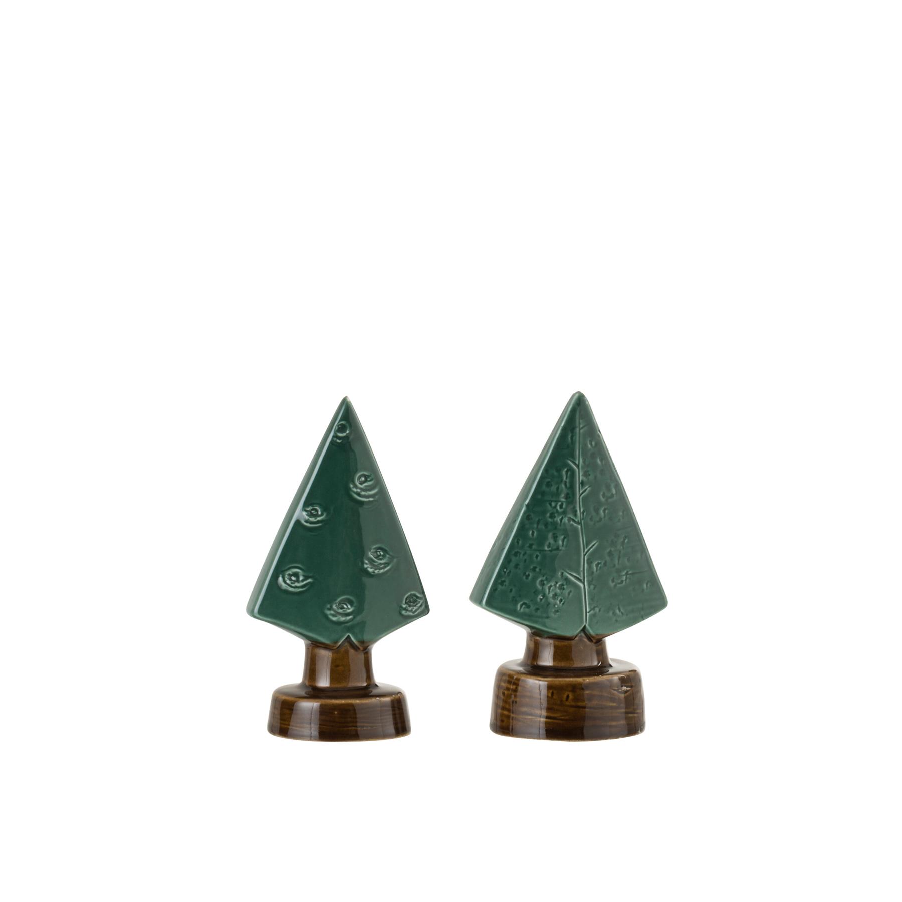 J-Line decoratie Kerstboom - porselein - groen - small - 2 stuks