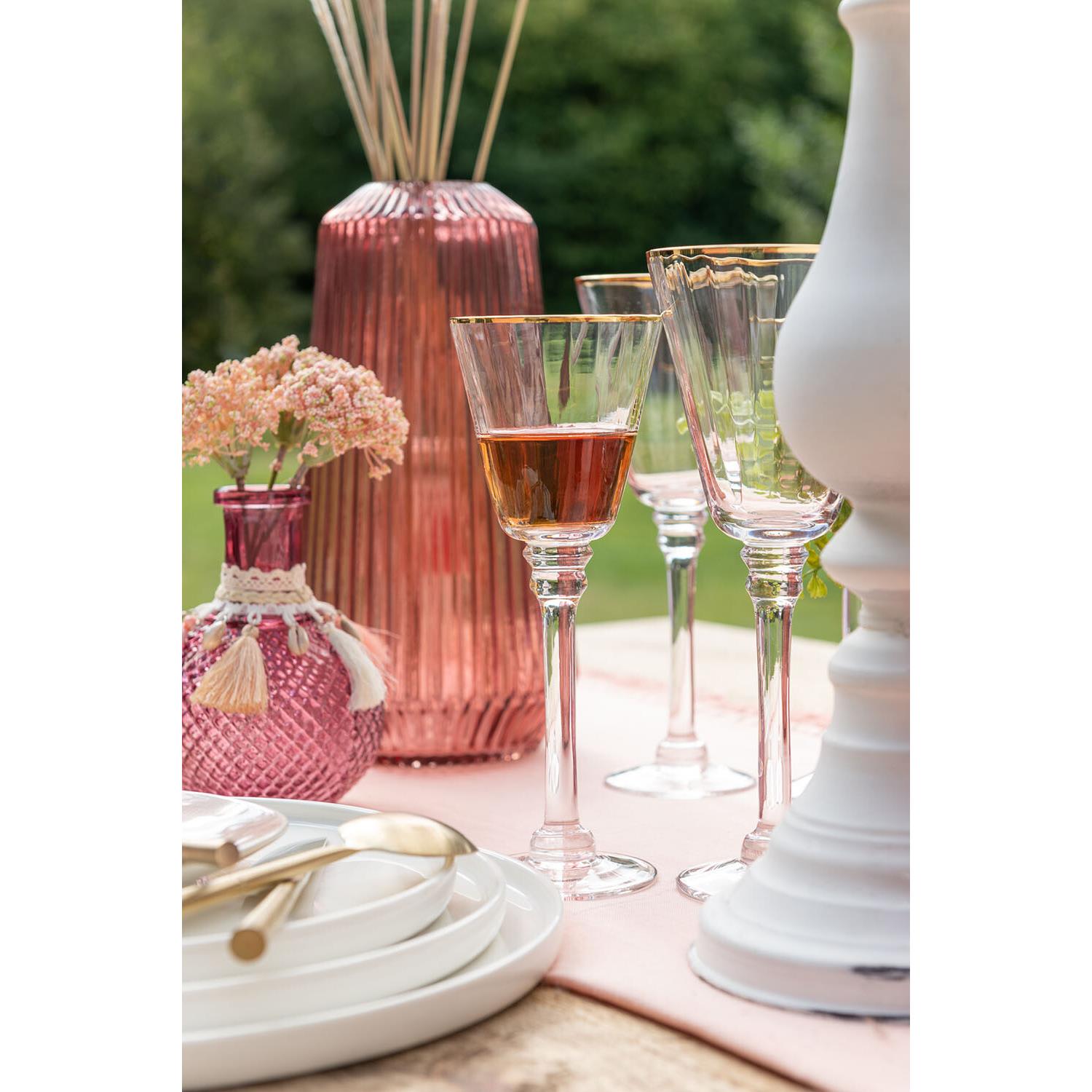 J-Line wijnglas Rand - rode wijn - glas - transparant|goud - 6 stuks