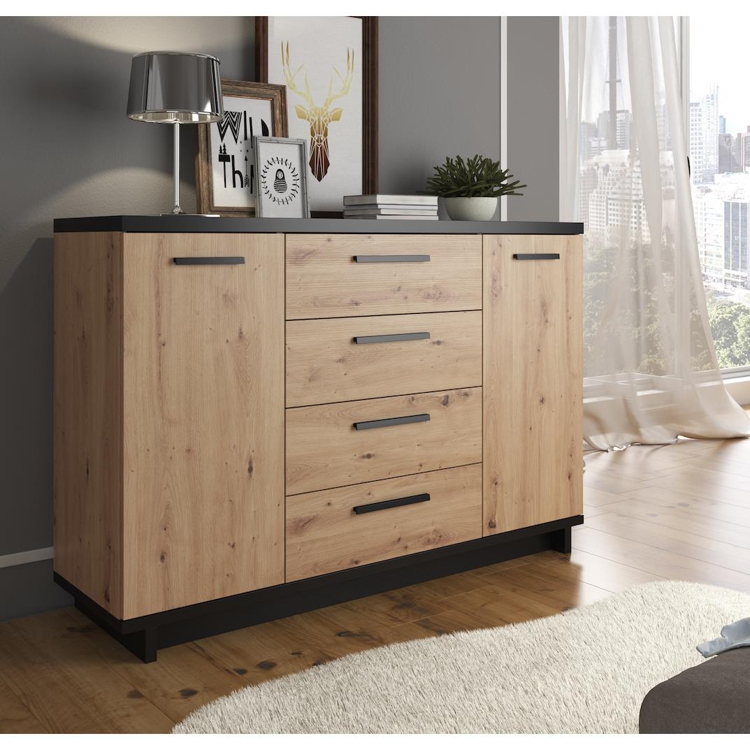 Meubella Dressoir Incala - Eiken - Zwart - 135 cm