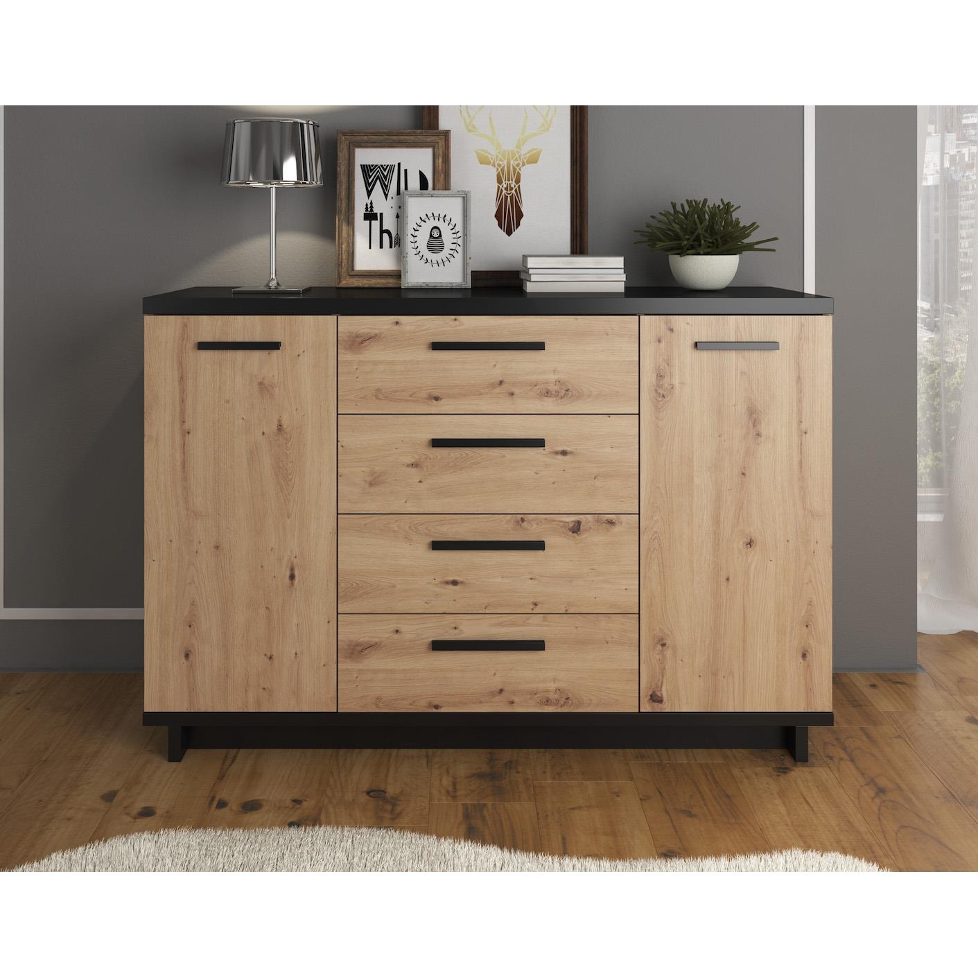 Meubella Dressoir Incala - Eiken - Zwart - 135 cm