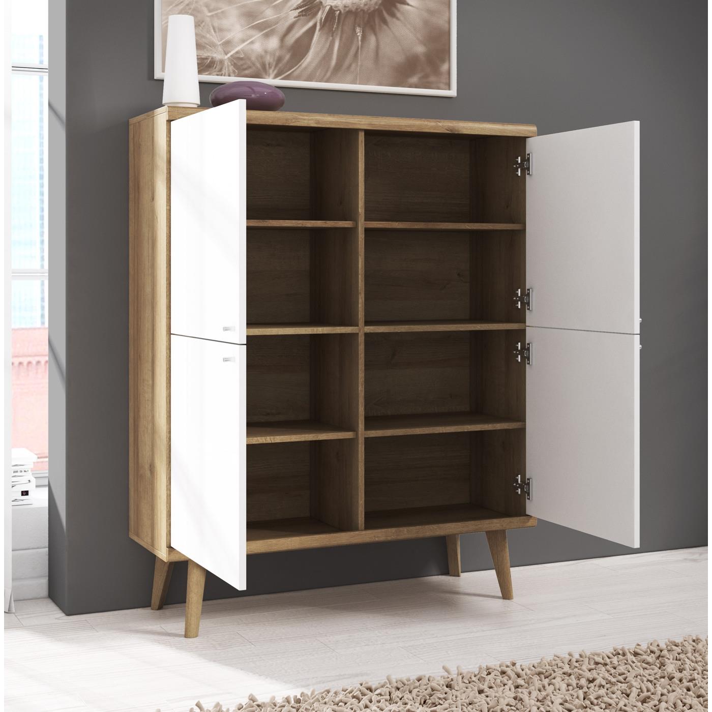 Meubella Dressoir Primavera - Wit - Licht eiken - 107 cm - Hoog